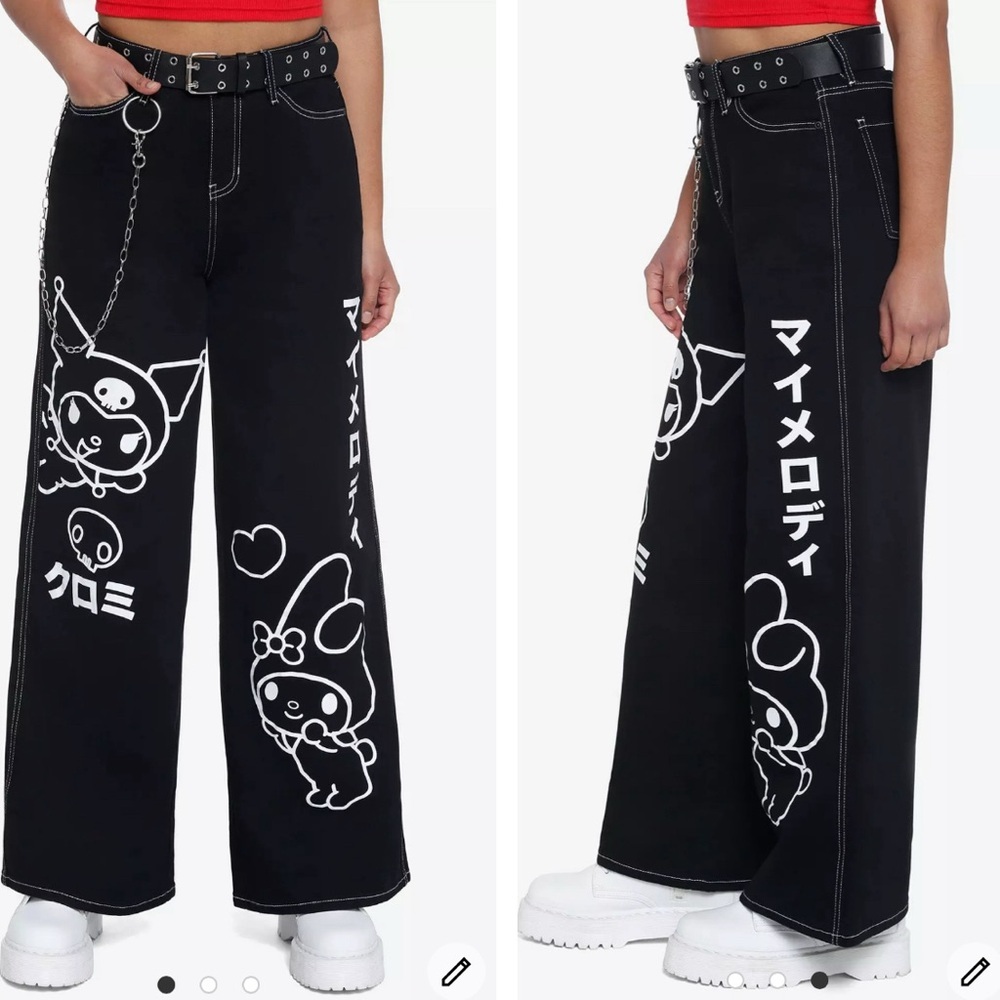 Hot Topic Sanrio My Melody Kuromi Wide Leg Pants Sz 5 Juniors Baggy Y2K Retro